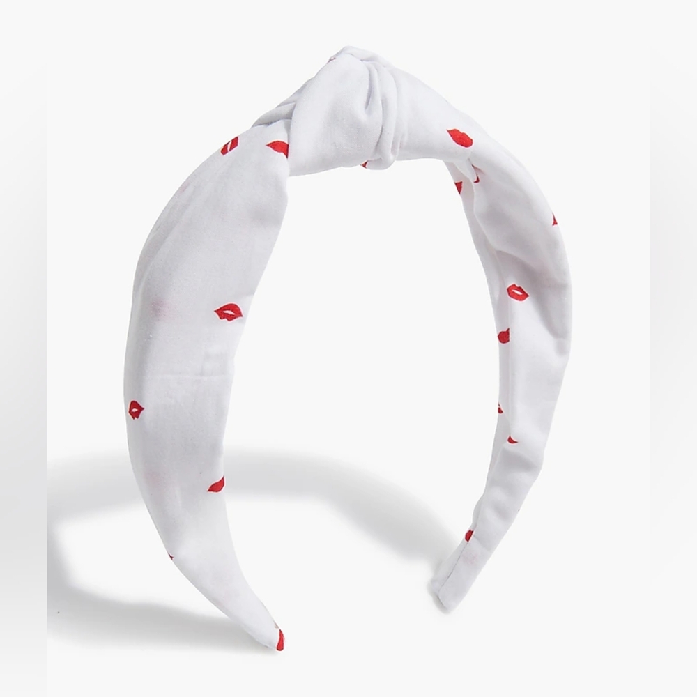 J.Crew Printed Knot Headband, White/ Red